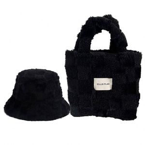 ชุด2023หมวกทรงถังพร้อมกระเป๋าใส่กลางแจ้งสำหรับทุกวันกระเป๋าลายสก๊อตสำหรับฤดูหนาวผ้ากำมะหยี่ทันสมัย - Product Image 4