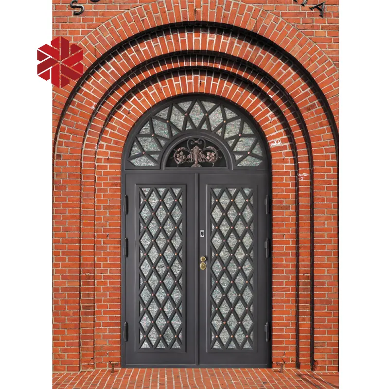 Design della griglia della porta in ferro battuto per la sicurezza porta d'ingresso principale della villa retrò porte d'ingresso decorative esterne del mediterraneo