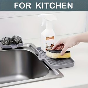 MUYULINS Silicone <b>Rack</b> Kitchen Tray with Hole Countertop Cleaning <b>Sink</b> Drain Mat Suitable for Brushes, Sponges, Soap - Product Image 2