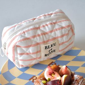 Yellow and White Travel <b>Toiletry</b> Striped Cosmetic Pouch Soft Printed Cosmetic Makeup <b>Bag</b> Eco Travel Zipper <b>Bag</b> With Custom Logo - Product Image 3