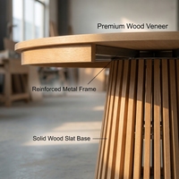 Table à manger ronde extensible au design moderne, fabriquée directement par le fabricant, en bois MDF avec plateau à lattes, pour l'ameublement de la maison
