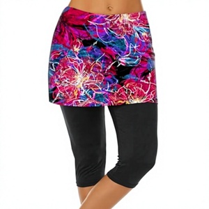 Jupe de yoga taille haute unie avec contrôle du ventre, legging évasé capri, extensible dans quatre directions, en coton et élasthanne, séchage rapide, respirant, pour femme - Product Image 2