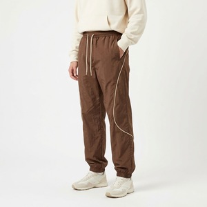 <b>Men</b> Brown Drawstring <b>Elastic</b> <b>Waist</b> Casual Jogger Pants With Side Stripe Windbreaker <b>Trouser</b> Polyester Track Pants Autumn Wear - Product Image 1