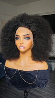 Perruque Courte Afro Bouclée Frisée en Cheveux Humains Naturels Brésiliens, Dentelle Frontale HD, Densité 210%, pour Femmes