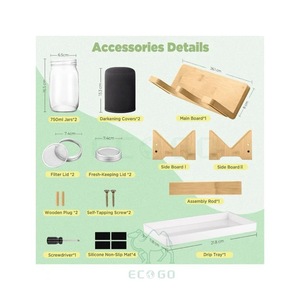 Kits de germination pour bocaux Mason à large ouverture en bambou Moso écologique et durable, avec support en bambou et couvercle en acier inoxydable, grande capacité alimentaire - Product Image 3
