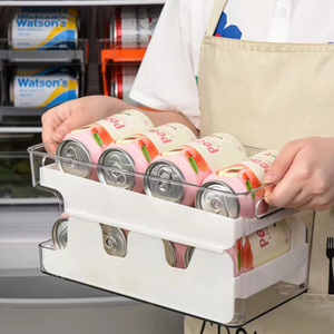 Kitchen Containers Food Plastic Fridge Organizer Soda Can Dispenser Drink Holder 2 Tier Refrigerator Bins Storage