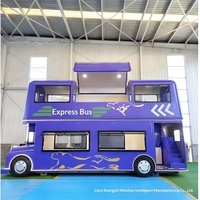 Bus à deux étages en tôle, fabriqué en Chine, bleu, pour restauration, café mobile, stand de marché nocturne, multi-étages, multifonctionnel