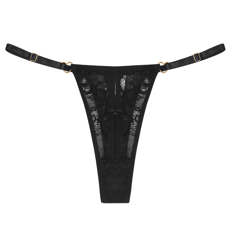 Perizoma In Pizzo Con Fiocco | Tanga Sexy Trasparente Donna - Bianco/Nero/Rosso - Foto 3