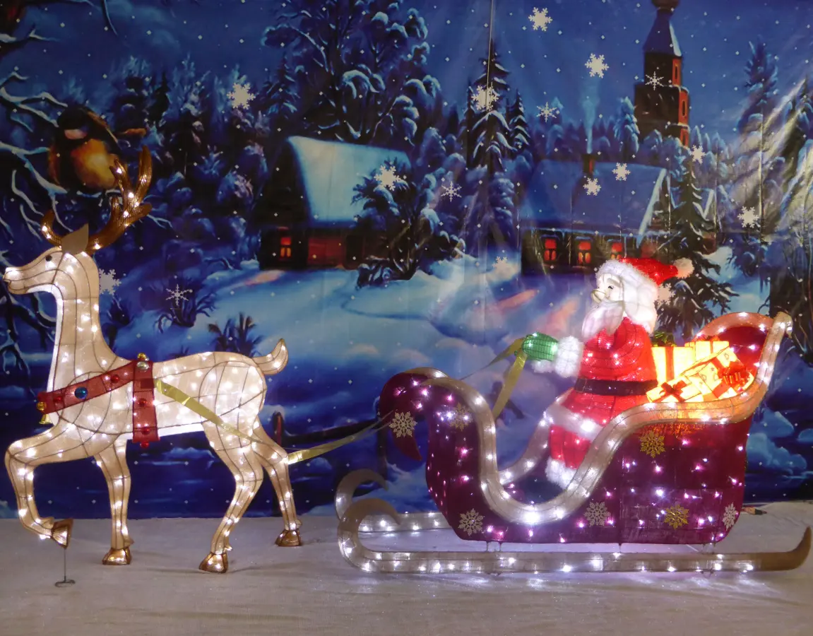 Centro Comercial/Centro Comercial Grande LED, trineo de Santa y ciervo, luces LED de Navidad, trineo de ciervo con decoración de asientos