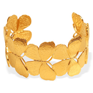 European American Style 18K Gold Plated Titanium Steel <b>Bracelet</b> Butterfly Shape <b>Adjustable</b> Opening Women's Fashion Bangle - Product Image 5