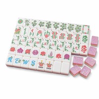 En gros, ensemble de tuiles de Mahjong américain de luxe portable en acrylique, à bords superposés pastel et motif floral, pour salle de jeux et présentation en magasin de cadeaux