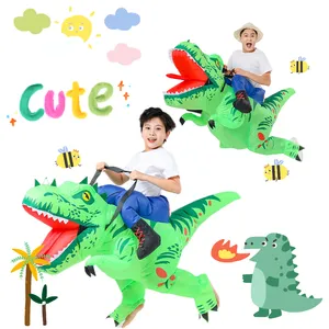 Người lớn trẻ em màu xanh lá cây khủng long cưỡi T-REX cosplay không khí Blow-up phù hợp với Halloween lễ hội bên trang phục