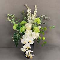 Bouquet de fleurs artificielles haut de gamme fait main, nouveau design moderne, blanc et vert, toucher réel, arrangement pour la maison et les mariages