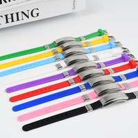 Pulsera deportiva de silicona personalizada de acero inoxidable con circonita, diseño étnico y colorido, ajustable, con barra de identificación curva y cinta de rompecabezas para autismo