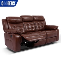 MANWAH CHEERS Juego de Sofás Reclinables de 3 Plazas de Diseño Americano, Sofá Reclinable Manual, Sofá de Cuero Genuino Marrón