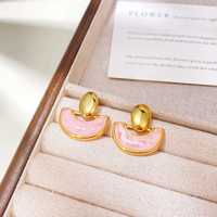 Pendientes de Lujo Color Ámbar de Moda, Acero Inoxidable, Chapado en Oro de 18K, Diseño Único, Resina Colorida, Pendientes de Botón para Mujer, Venta al Por Mayor