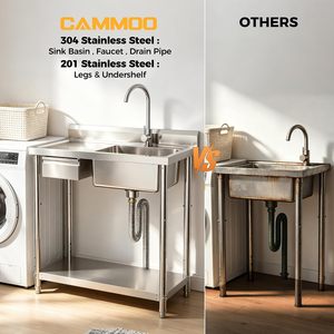 304 Stainless Steel 39in <b>4</b> Height Adjustable Utility Sink with <b>Storage</b> <b>Drawer</b> Heavy Duty Washing Basin for Backyard - Product Image 3