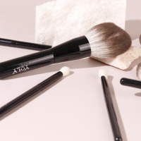 Set Kuas Kosmetik Yoly dengan Kuas Pipih dan Kuas Kipas Gagang Logam untuk Aplikasi Wajah dan Eyeshadow-Penggunaan Sehari-hari