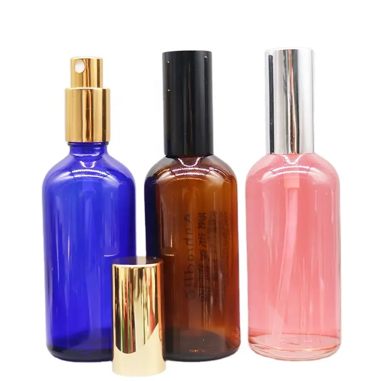 wholesale 1.7oz 3.4oz 50ml 100ml empty hair oil glass spray bottle essential oil bottle with black sprayer