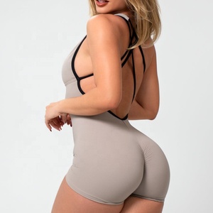 Mono deportivo costilla personalizado sin espalda para mujer, ropa deportiva de una pieza para Fitness, gimnasio, entrenamiento, conjuntos de ropa deportiva para mujer - Product Image 4