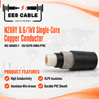Câble d'alimentation monophasé 0,6/1 kV à conducteur en cuivre, isolation XLPE, armure en fil d'aluminium, gaine en PVC, conforme à la norme IEC 60502-1