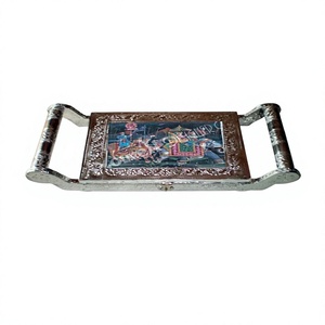 <b>Rectangular</b> Metal Tray With Folk Art Painting Handcrafted Decorative Home Accent Piece - Product Image 5
