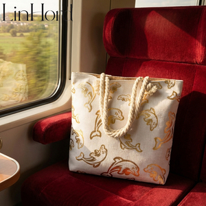 Sac fourre-tout <span class=keywords><strong>en</strong></span> <span class=keywords><strong>toile</strong></span> <span class=keywords><strong>en</strong></span> gros avec impression métallique brillante et corde épaisse, personnalisable motif dauphin, pour événements de petites entreprises, vente <span class=keywords><strong>en</strong></span> gros - Product Image 1