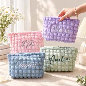 Personalized Name Large Capacity Travel Bubble Cosmetic Bag, Soft Puffer Toiletry Pouch with Zip, Lightweight Makeup Organizer - Product Image 2