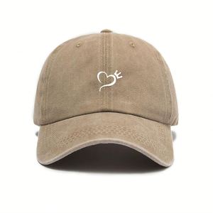 Unisex Distressed Cotton Baseball <b>Cap</b> New Washed Love Embroidered Animal Print Street Style Sporty Dobby Design <b>Flat</b> Common - Product Image 1