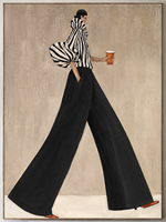 Tableau mural moderne en toile pour femme, motif rayures noires et blanches, peinture de dame au café, pour salon, hôtel, bureau, boutique, décoration