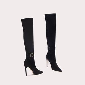 Nouveau à la mode de luxe personnalisé à la mode mollet bottes hautes Botas Dama Sexy en cuir marron bottes hautes fermeture éclair hiver pour les femmes Denim - Product Image 4