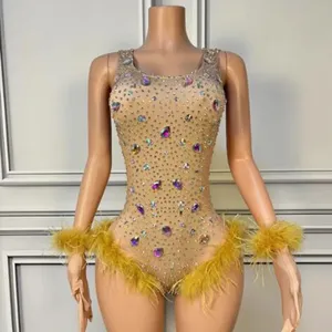 Body <span class=keywords><strong>femme</strong></span> longueur plancher strass perles plumes pour groupe fêtes Raves Bars discothèques DJ Stages-XS10069 Gogo Costume - Product Image 2