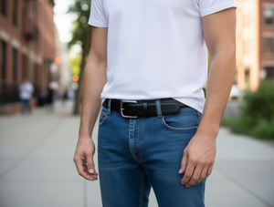 Men's Genuine Leather Belt 4.0cm Covered Pin Buckle 125cm Casual Solid Color Flat Stitching One Piece Molding - Product Image 2