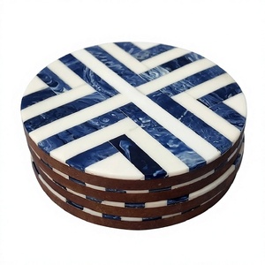 Nuevo diseño, logotipo personalizado, madera y resina, forma redonda, Color azul y blanco, diseño en zigzag, juego de posavasos, fabricante, Calidad única - Product Image 1