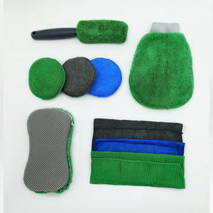 Car Wash Kit 9 Piece Microfiber Detailing Set With Mitt Sponge Cloths <b>Wheel</b> <b>Brush</b> For Car <b>Cleaning</b> - Product Image 3