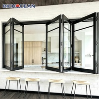 Fenêtres pliantes verticales en aluminium résistantes aux intempéries RICHOCEAN pour restaurant, verre trempé, cadre fin, fenêtre de bar pliante vers le haut