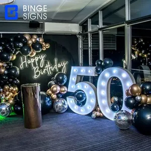 Groothandel Aangepaste Grote Gigantische 4ft Led-Up 3ft Metalen Zwarte Tent Cijfers Letters Tent Bord Letters Met Gloeilampen