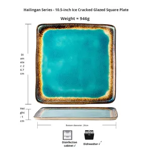 Assiette carrée en porcelaine bleu marine craquelée pour servir des steaks, 10,5 pouces, style vintage, pour restaurant et usage domestique - Product Image 5
