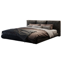 Furnistyle Luxuriöses Minimalistisches Modernes Doppelbett Echtes Leder Kopfteil Kiefernholzrahmen Boxspring Futon Tatami-Stil