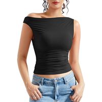Top Y2K de un solo hombro para mujer, manga corta, ajustado, de punto elástico, con aberturas, camiseta básica para uso diario
