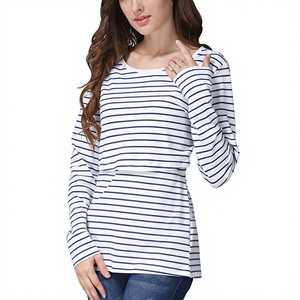 Vêtements de maternité pour femmes, chemises d'allaitement à manches longues rayées décontractées, hauts d'allaitement, chemisiers de <span class=keywords><strong>grossesse</strong></span> en polyester - Product Image 2