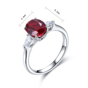 Labor erstellt Rubin Ehering 925 Sterling Silber Rot Oval Weiß Diamant Birne 3 Stein Hochzeitstag Versprechen Ring Für Frauen - Product Image 6