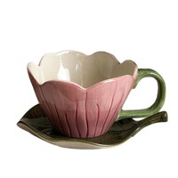 Tasse à café et soucoupe en céramique avec fleur de tulipe, ensemble de tasses à eau, tasses à expresso avec soucoupe, rétro créatif