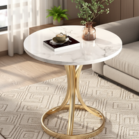Table d'appoint ronde en marbre et acier inoxydable doré de luxe, table basse contemporaine pour salon