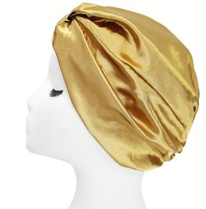 En gros, Turban plissé en satin de soie avec logo personnalisé, style arabe et indien, bonnet de costume Swami, bonnet de chimiothérapie pour dormir - Product Image 3