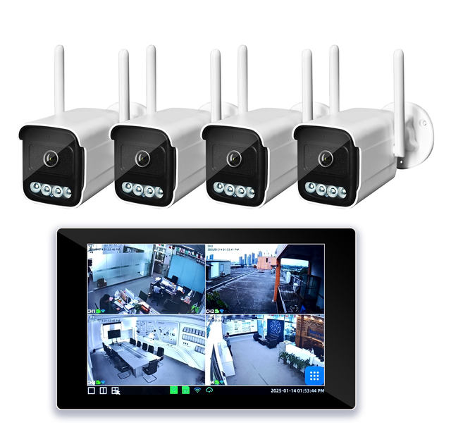 4K 4-channel WiFi Wireless Security Camera Recorder Kit with 10.1-inch Touchscreen Display Color Night Vision Motion Detection