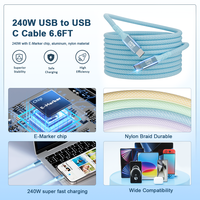 Câble de charge rapide USB C 240W 6.6FT PD 3.1 E-Marker tressé Type C Compatible iPhone 15 pour Samsung MacBook Pro IPad-IOS Câble