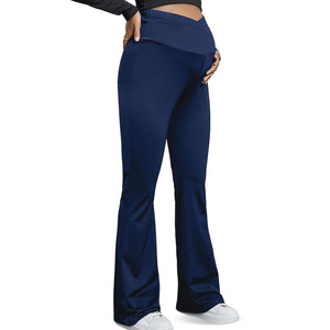 Pantalon de yoga de maternité <span class=keywords><strong>taille</strong></span> haute avec bande de soutien croisée pour le ventre, pantalon évasé ajusté, leggings de <span class=keywords><strong>grossesse</strong></span> automne-hiver pour femme - Product Image 5
