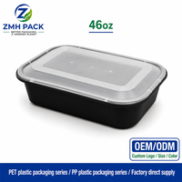 Boîte à lunch Bento Zmh 46oz en PP avec logo personnalisé, sans BPA, jetable, anti-fuite, pour sandwichs et repas