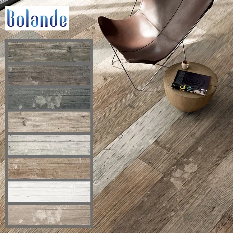 Bolande matt surface non-slip wood look porcelain tiles brown grey indoor wooden look antique glazed tile